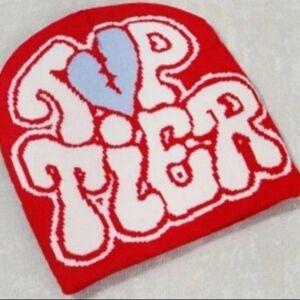 Red Beanie with White Graphic